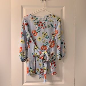 Light blue tie waist blouse